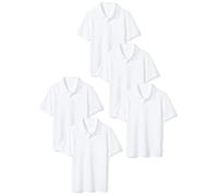 Amazon Essentials Boys' Classic-Fit Cotton Pique Short-Sleeve School Uniform Polo Shirts, Pack of 5, White, 6-7 Years