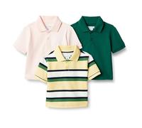 Amazon Essentials Boys' Cotton Spandex Polo Shirt, Pack of 3, Dark Green/Pale Pink/Block Stripe, 2 Years