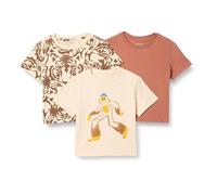 Amazon Essentials Boys' Cotton T-Shirts, Pack of 3, Terracotta/Tiger Faces/Yeti, Small