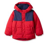 Amazon Essentials Boys' Heavyweight Hooded Puffer Jacket, Navy Red Colour Block, 9 Years