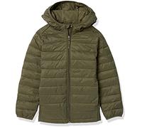 Amazon Essentials Boys' Lightweight Water-Resistant Packable Hooded Puffer Jacket, Dark Olive, X-Small
