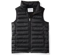 Amazon Essentials Boys' Lightweight Water-Resistant Packable Hooded Puffer Vest, Black, 10 Years