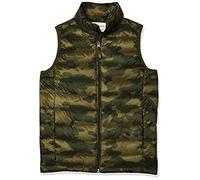 Amazon Essentials Boys' Lightweight Water-Resistant Packable Hooded Puffer Vest, Green Camo, 9 Years