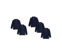 Amazon Essentials Boys' Long-Sleeve Pique Polo Shirts, Pack of 5, Navy, 8 Years