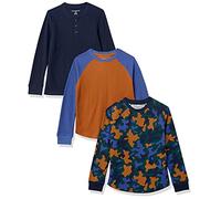Amazon Essentials Boys' Long-Sleeved Knitted Thermal T-Shirt, Pack of 3, Blue Camo/Navy/Rust, 2 Years