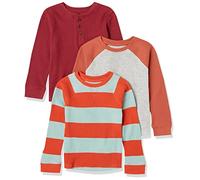 Amazon Essentials Boys' Long-Sleeved Knitted Thermal T-Shirt, Pack of 3, Burgundy/Grey/Orange Rugby Stripe, 3 Years