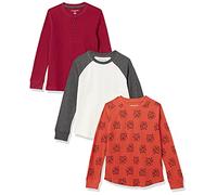 Amazon Essentials Boys' Long-Sleeved Knitted Thermal T-Shirt, Pack of 3, Orange Tiger/Red/White, 11-12 Years