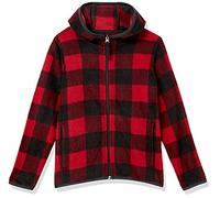 Amazon Essentials Boys' Polar Fleece Full-Zip Hooded Jacket, Red Buffalo Check, 6-7 Years