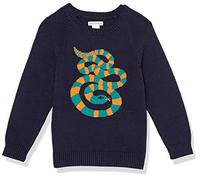 Amazon Essentials Boys' Pullover Crewneck Sweater, Dark Navy Snake, 9 Years