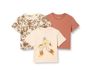Amazon Essentials Boys' Regular Fit Cotton Crew Neck T-Shirts, Pack of 3, Terracotta/Tiger Faces/Yeti, 2 Years