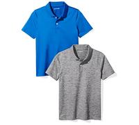Amazon Essentials Boys' Short-Sleeve Active Performance Polo Shirts, Pack of 2, Cobalt Blue/Grey Space Dye, 11-12 Years