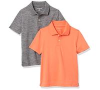 Amazon Essentials Boys' Short-Sleeve Active Performance Polo Shirts, Pack of 2, Orange/Grey, 6-7 Years