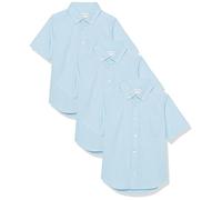 Amazon Essentials Boys' Uniform Short-Sleeved Woven Stretch Poplin Button-Down Shirts, Pack of 3, Blue, 11-12 Years Plus