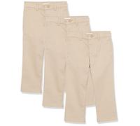 Amazon Essentials Boys' Uniform Straight-Fit Flat-Front Chino Khaki Pants, Pack of 3, Light Khaki Brown, 4-5 Years