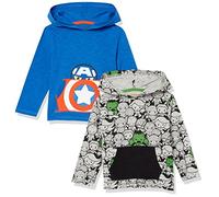 Amazon Essentials Disney | Marvel | Star Wars Boys' Lightweight Hooded Long-Sleeve T-Shirts, Pack of 2, Marvel Captain America, 5 Years