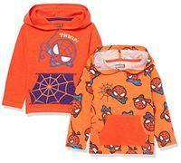 Amazon Essentials Disney | Marvel | Star Wars Boys' Lightweight Hooded Long-Sleeve T-Shirts, Pack of 2, Marvel Spider-Man Web, 6-7 Years