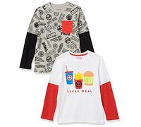 Amazon Essentials Disney | Marvel | Star Wars Boys' Long-Sleeve 2-in-1 T-Shirts, Pack of 2, Fun Food/Marvel, 11-12 Years