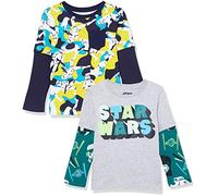Amazon Essentials Disney | Marvel | Star Wars Boys' Long-Sleeve 2-in-1 T-Shirts, Pack of 2, Star Wars Logo/Camo, 11-12 Years