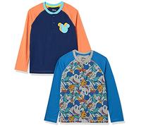 Amazon Essentials Disney | Marvel | Star Wars Boys' Long-Sleeve Henley T-Shirts, Pack of 2, Mickey Jumble, 8 Years