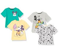 Amazon Essentials Disney | Marvel | Star Wars Boys' Short-Sleeve T-Shirts, Pack of 4, Green/Orange/Yellow, Mickey Print, 5 Years