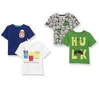 Amazon Essentials Disney | Marvel | Star Wars Boys' Short-Sleeve T-Shirts, Pack of 4, Marvel Hulk, 9 Years