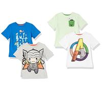 Amazon Essentials Disney | Marvel | Star Wars Boys' Short-Sleeve T-Shirts, Pack of 4, Marvel Icons/Logo, 11-12 Years