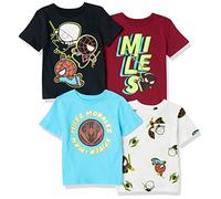 Amazon Essentials Disney | Marvel | Star Wars Boys' Short-Sleeve T-Shirts, Pack of 4, Marvel Miles Morales, 8 Years