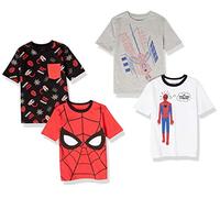 Amazon Essentials Disney | Marvel | Star Wars Boys' Short-Sleeve T-Shirts, Pack of 4, Marvel Spider-man, 9 Years