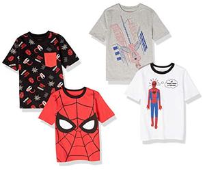 Amazon Essentials Disney | Marvel | Star Wars Boys' Short-Sleeve T-Shirts, Pack of 4, Marvel Spider Man Print, 3 Years