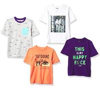 Amazon Essentials Disney | Marvel | Star Wars Boys' Short-Sleeve T-Shirts, Pack of 4, Stars Wars Vader, 10 Years