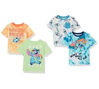 Amazon Essentials Disney | Marvel | Star Wars Boys' Short-Sleeve T-Shirts, Pack of 4, Stitch Beach, 9 Years