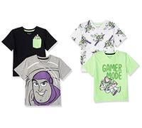 Amazon Essentials Disney | Marvel | Star Wars Boys' Short-Sleeve V-Neck T-Shirts, Pack of 4, Neon/Toy Story Friends, 8 Years