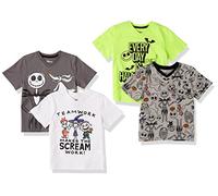 Amazon Essentials Disney | Marvel | Star Wars Boys' Short-Sleeve V-Neck T-Shirts, Pack of 4, Nightmare Doodle, 10 Years