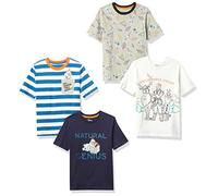 Amazon Essentials Disney | Marvel | Star Wars Boys' Short-Sleeved T-Shirt Tops (Previously Spotted Zebra), Pack of 4, Navy/Grey/White, Frozen 2/Genius, 11-12 Years