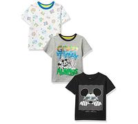 Amazon Essentials Disney | Marvel | Star Wars Boys' Short-Sleeved T-Shirt Tops (Previously Spotted Zebra), Pack of 3, Black/Grey/White Mickey and Friends, 8 Years