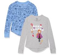 Amazon Essentials Disney | Marvel | Star Wars | Frozen Girls' Long-Sleeve Thermal T-Shirts, Pack of 2, Frozen 2 Born Leader, 9 Years
