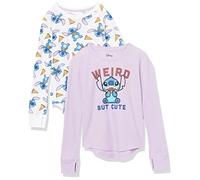 Amazon Essentials Disney | Marvel | Star Wars | Frozen Girls' Long-Sleeve Thermal T-Shirts, Pack of 2, Stitch Pizza, 11-12 Years