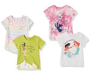 Amazon Essentials Disney | Marvel | Star Wars | Frozen | Princess Girls and Toddlers' Short-Sleeve T-Shirts, Multipacks