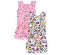 Amazon Essentials Disney | Marvel | Star Wars | Frozen | Princess Girls' Knit Sleeveless Rompers, Pack of 2, Festive Marvel - Kids, 8 Years