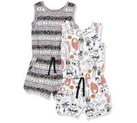 Amazon Essentials Disney | Marvel | Star Wars | Frozen | Princess Girls' Knit Sleeveless Rompers, Pack of 2, Grey White Doodles, 10 Years