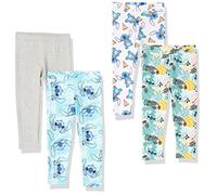 Amazon Essentials Disney | Marvel | Star Wars | Frozen | Princess Girls' Leggings, Pack of 4, Stitch/Pizza, 6-7 Years