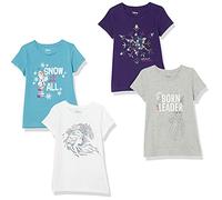Amazon Essentials Disney | Marvel | Star Wars | Frozen | Princess Girls' Short-Sleeve T-Shirts, Pack of 4, Blue/Frozen 2 Born Leader/Grey/Purple, 8 Years