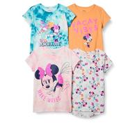 Amazon Essentials Disney | Marvel | Star Wars | Frozen | Princess Girls' Short-Sleeve T-Shirts, Pack of 4, Minnie/Beach, 10 Years