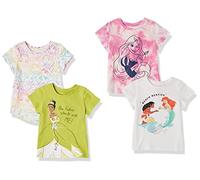 Amazon Essentials Disney | Marvel | Star Wars | Frozen | Princess Girls' Short-Sleeve T-Shirts, Pack of 4, Princess, 6-7 Years