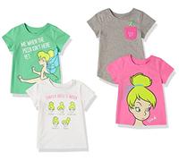 Amazon Essentials Disney | Marvel | Star Wars | Frozen | Princess Girls' Short-Sleeve T-Shirts, Pack of 4, Tinker Bell Moods, 9 Years