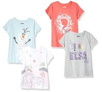 Amazon Essentials Disney | Marvel | Star Wars | Frozen | Princess Toddler Girls' Short-Sleeve T-Shirts, Pack of 4, Blue/Frozen Elsa & Olaf/Grey/White, 4 Years