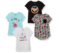 Amazon Essentials Disney | Marvel | Star Wars | Frozen | Princess Toddler Girls' Short-Sleeve T-Shirts, Pack of 4, Black/Blue/Grey/White Marvel Super Hero, 2 Years