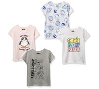 Amazon Essentials Disney Marvel Star Wars Frozen Princess Women's Short-Sleeve T-Shirts (Previously Spotted Zebra) Pack of 4 Pink/Grey/Star Wars
