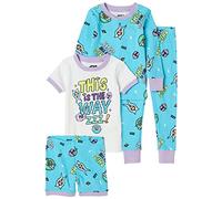 Amazon Essentials Disney | Marvel | Star Wars Girls' Pyjama Set, 4-Piece (Previously Spotted Zebra), Star Wars Mandalorian Friends, 4 Years