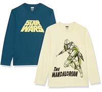 Amazon Essentials Disney | Marvel | Star Wars Men's Long-Sleeve T-Shirts, Pack of 2, Light Yellow Star Wars Mando/Navy Star Wars, M